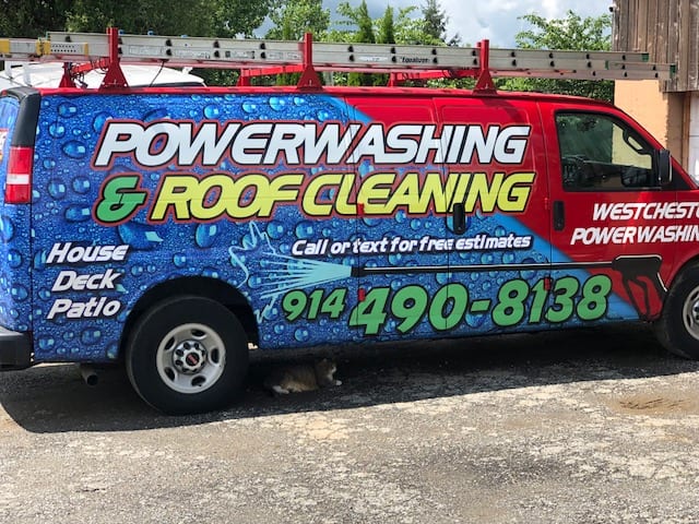 roof washing, Katonah, Armonk roof cleaning- westchester power washing, westchester power washing work van for roof cleaning, roof shampoo, house pressure cleaning 914-490-8138 free estimates